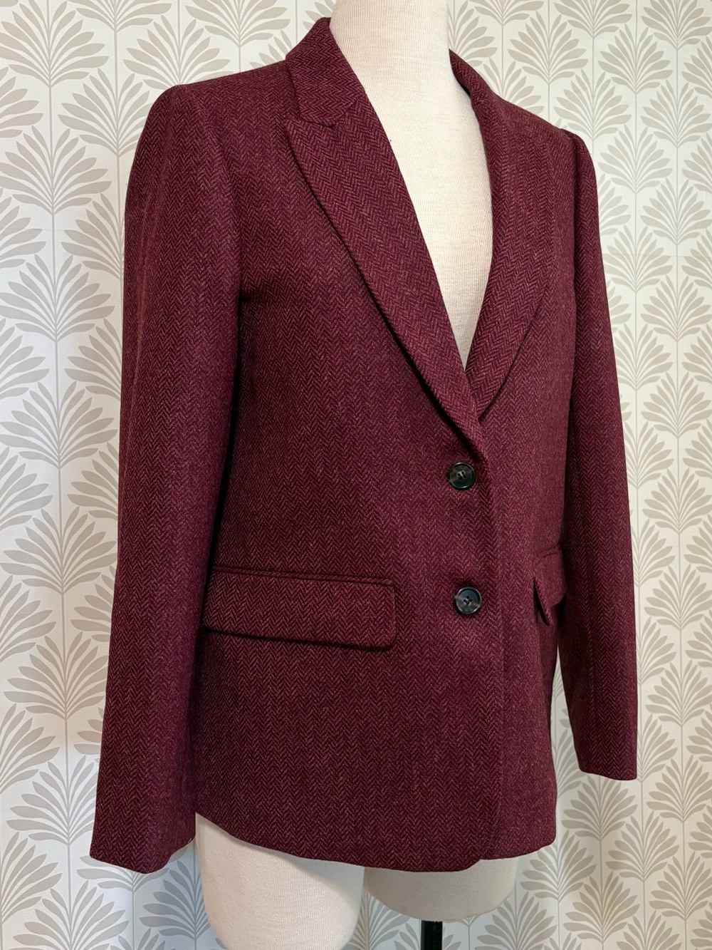 J. Crew Burgundy Herringbone Wool-Blend Single-Button Blazer - Picture 3 of 8